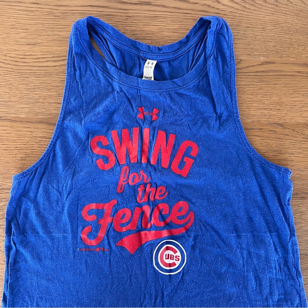 Chicago Cubs Under Armour Blue “Swing for the Fence” High Neck Tank, Size Medium